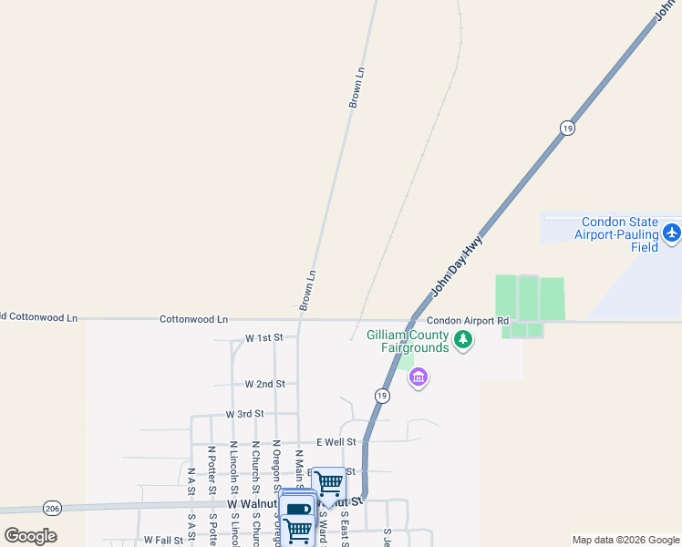 map of restaurants, bars, coffee shops, grocery stores, and more near 200 Cottonwood Lane in Condon