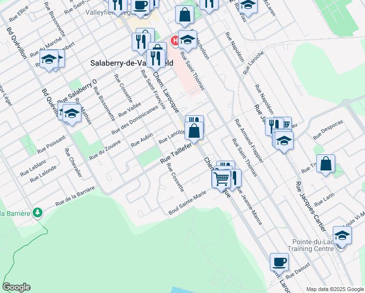 map of restaurants, bars, coffee shops, grocery stores, and more near 310 Rue Taillefer in Salaberry-de-Valleyfield