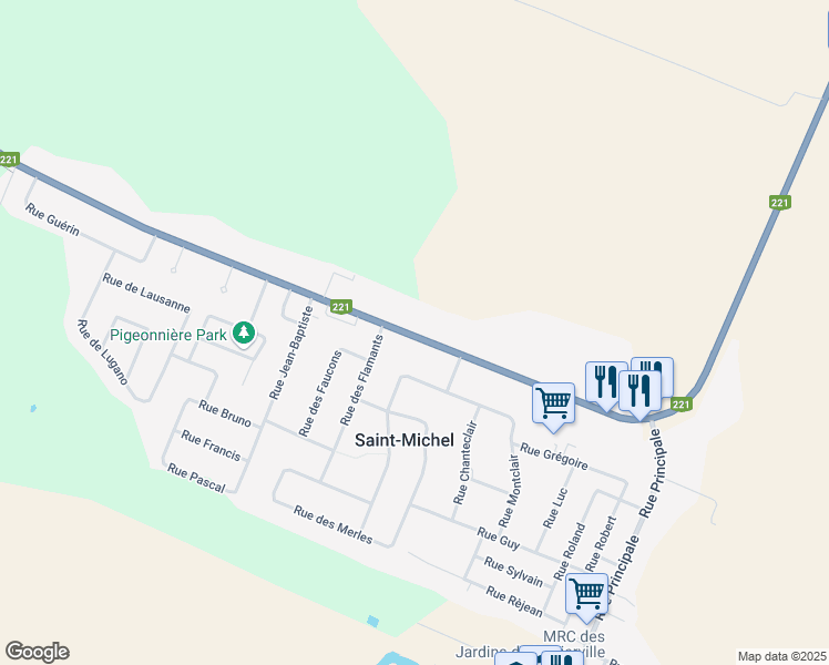map of restaurants, bars, coffee shops, grocery stores, and more near 673 Chemin Rhéaume in Saint-Michel