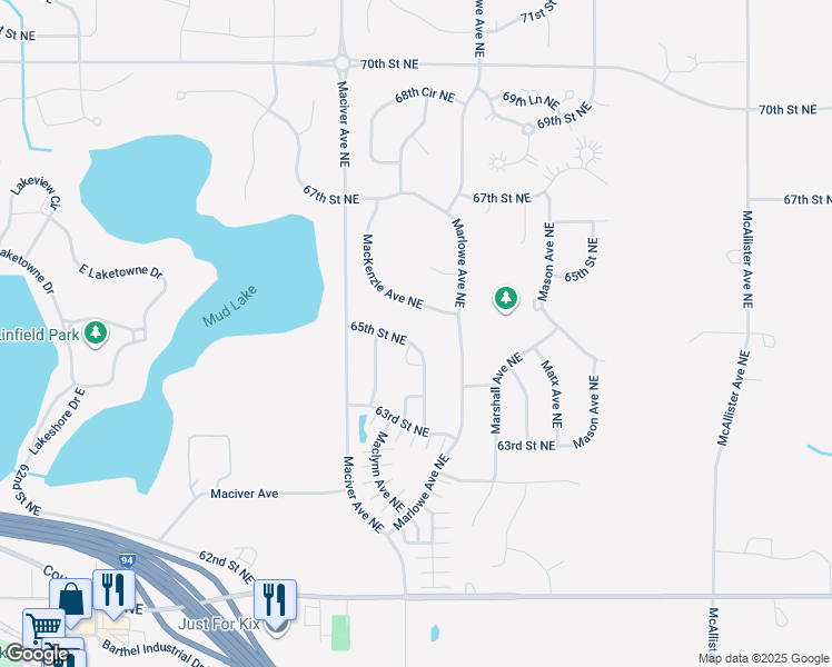 map of restaurants, bars, coffee shops, grocery stores, and more near 12120 65th Street Northeast in Otsego