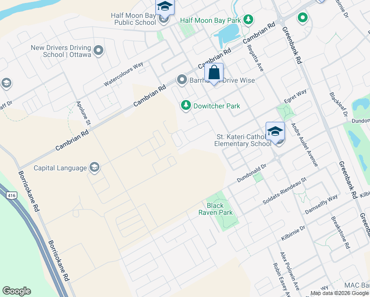 map of restaurants, bars, coffee shops, grocery stores, and more near 512 Jackdaw Avenue in Ottawa