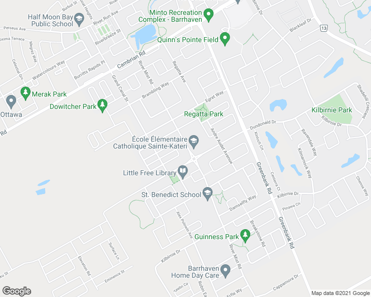 map of restaurants, bars, coffee shops, grocery stores, and more near 2441 River Mist Road in Ottawa