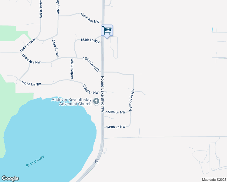 map of restaurants, bars, coffee shops, grocery stores, and more near 15135 Round Lake Boulevard Northwest in Andover