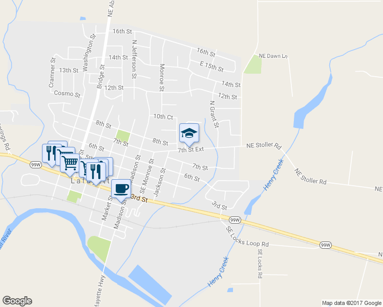 map of restaurants, bars, coffee shops, grocery stores, and more near 957 7th Street Extension in Lafayette