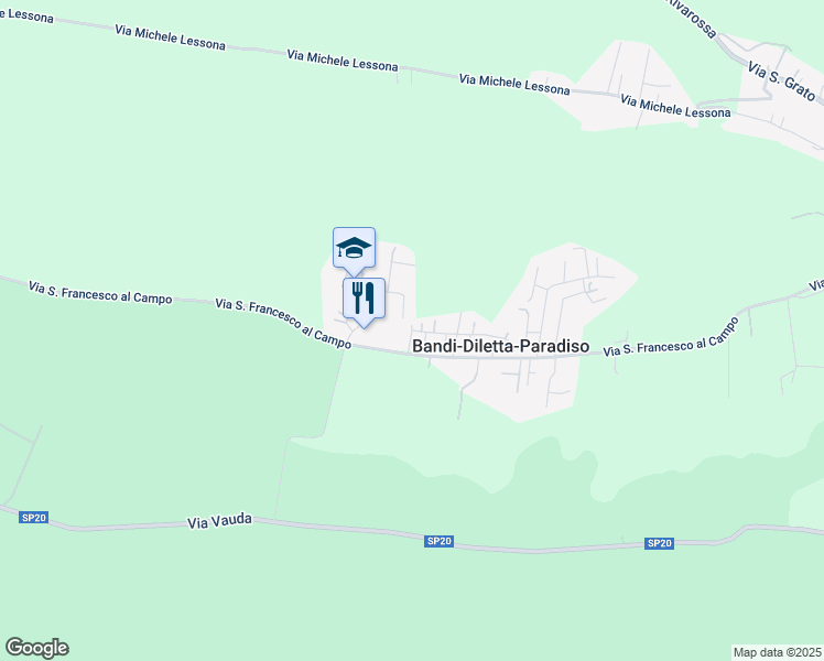 map of restaurants, bars, coffee shops, grocery stores, and more near 36 Via Generale Carlo Alberto dalla Chiesa in Bandi-Diletta-Paradiso
