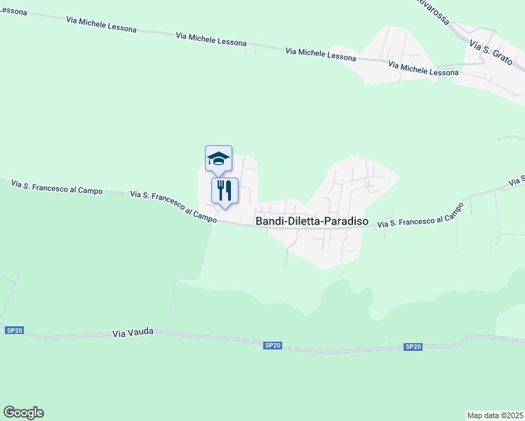 map of restaurants, bars, coffee shops, grocery stores, and more near 36 Via Generale Carlo Alberto dalla Chiesa in Bandi-Diletta-Paradiso