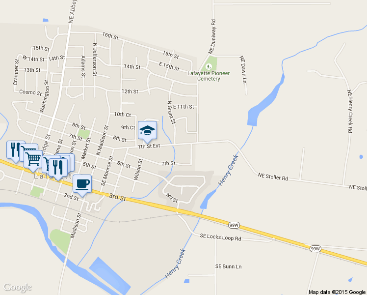 map of restaurants, bars, coffee shops, grocery stores, and more near 1115 7th Street Ext in Lafayette