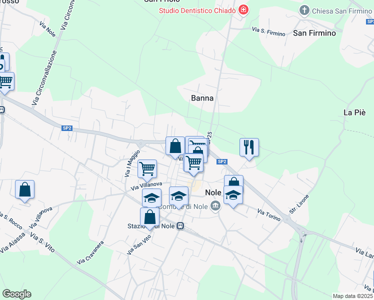 map of restaurants, bars, coffee shops, grocery stores, and more near 3 Via Banna in Nole