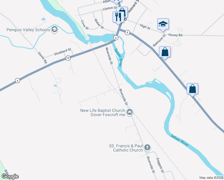 map of restaurants, bars, coffee shops, grocery stores, and more near 2 Gould Street in Milo
