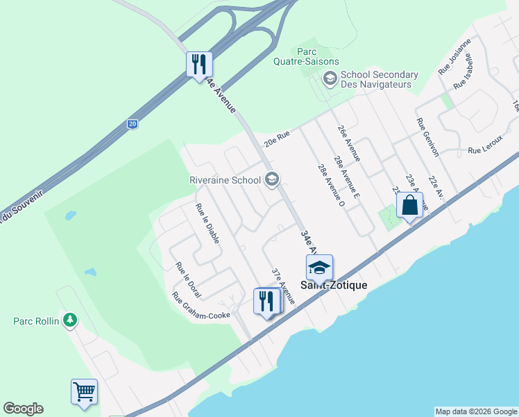 map of restaurants, bars, coffee shops, grocery stores, and more near 59 Rue des Chênes in Saint-Zotique