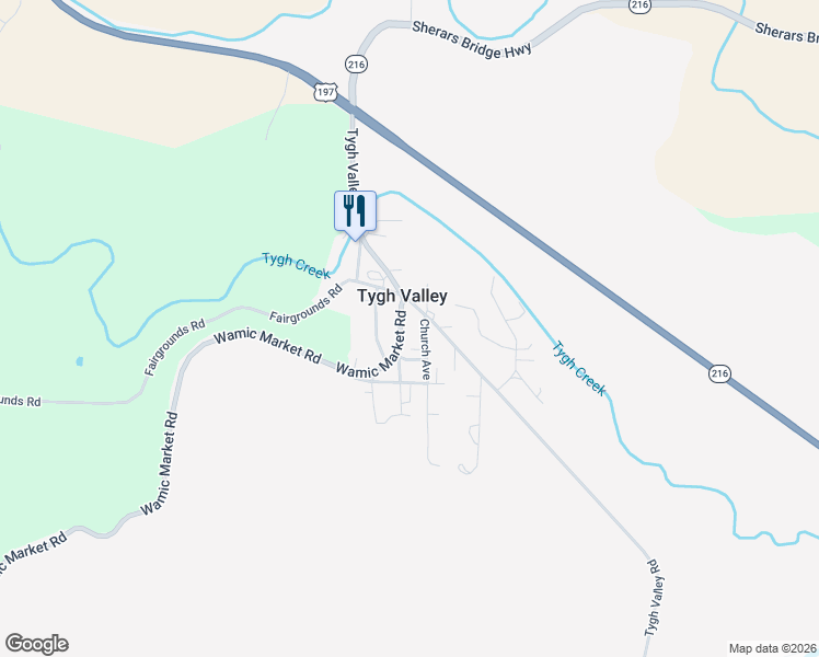 map of restaurants, bars, coffee shops, grocery stores, and more near 82675 Wamic Market Road in Tygh Valley