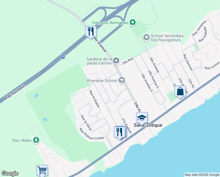 map of restaurants, bars, coffee shops, grocery stores, and more near 50 Rue des Chênes in Saint-Zotique