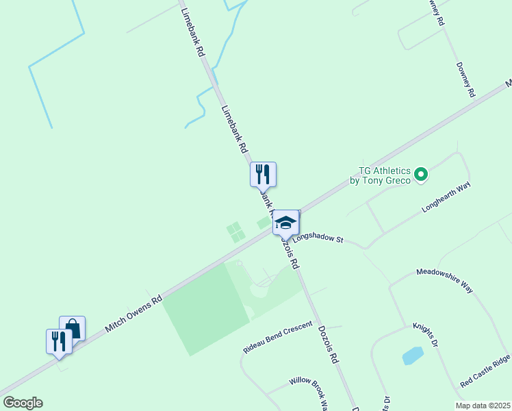 map of restaurants, bars, coffee shops, grocery stores, and more near 5510 Limebank Road in Ottawa