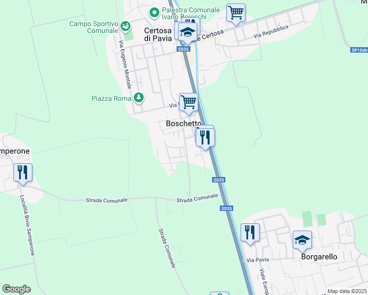 map of restaurants, bars, coffee shops, grocery stores, and more near 4 Via Emilio Gino Segre' in Provincia di Pavia