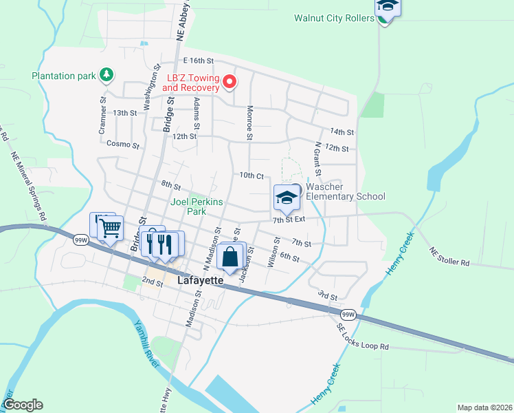 map of restaurants, bars, coffee shops, grocery stores, and more near 836 7th Street in Lafayette