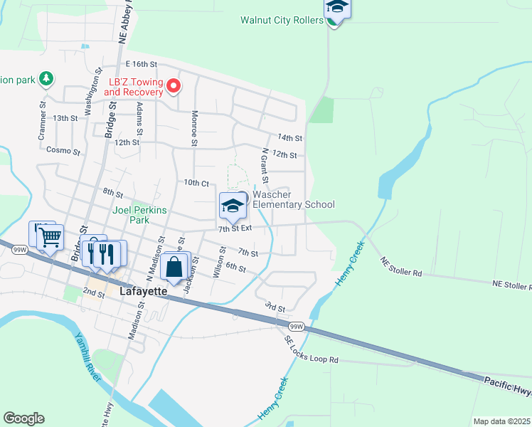 map of restaurants, bars, coffee shops, grocery stores, and more near 905 North Grant Street in Lafayette