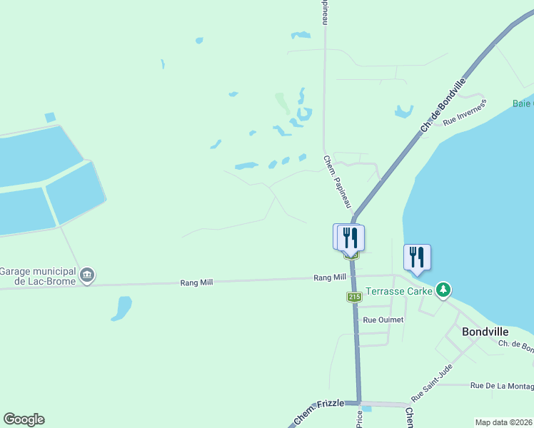 map of restaurants, bars, coffee shops, grocery stores, and more near 34 Rue Saint Andrew in Lac-Brome