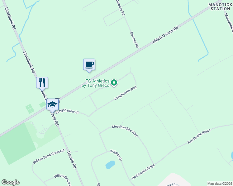 map of restaurants, bars, coffee shops, grocery stores, and more near 5801 Longhearth Way in Ottawa