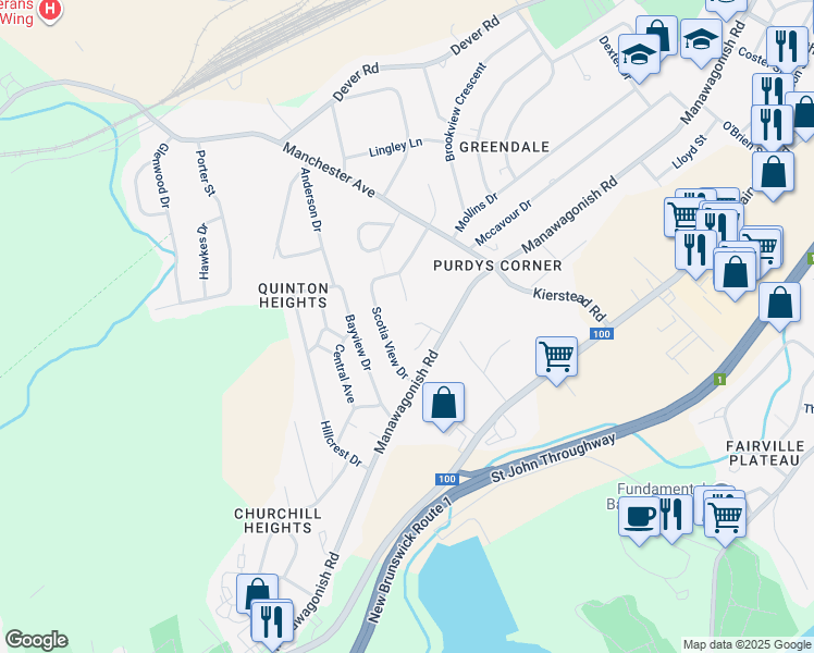 map of restaurants, bars, coffee shops, grocery stores, and more near 27 Caitlin Court in Saint John