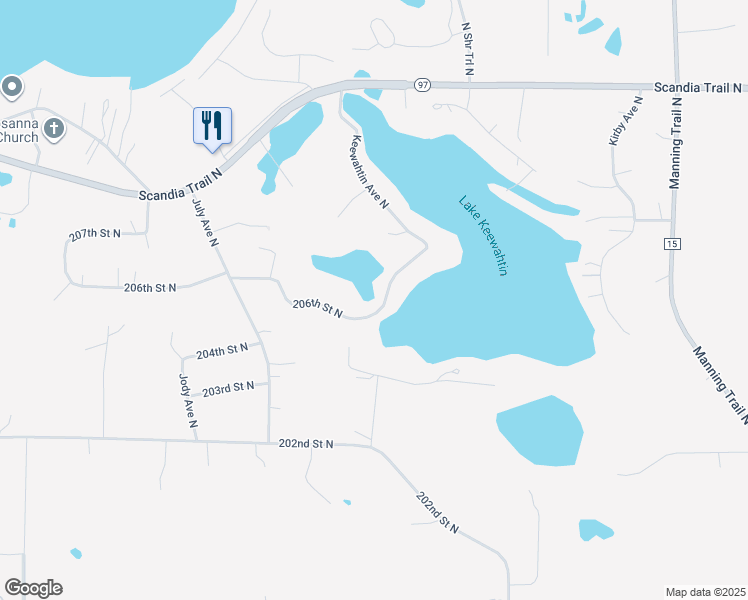 map of restaurants, bars, coffee shops, grocery stores, and more near 10060 206th Street North in Forest Lake