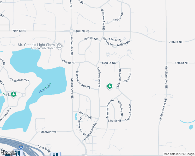 map of restaurants, bars, coffee shops, grocery stores, and more near 6629 Marlowe Avenue Northeast in Otsego
