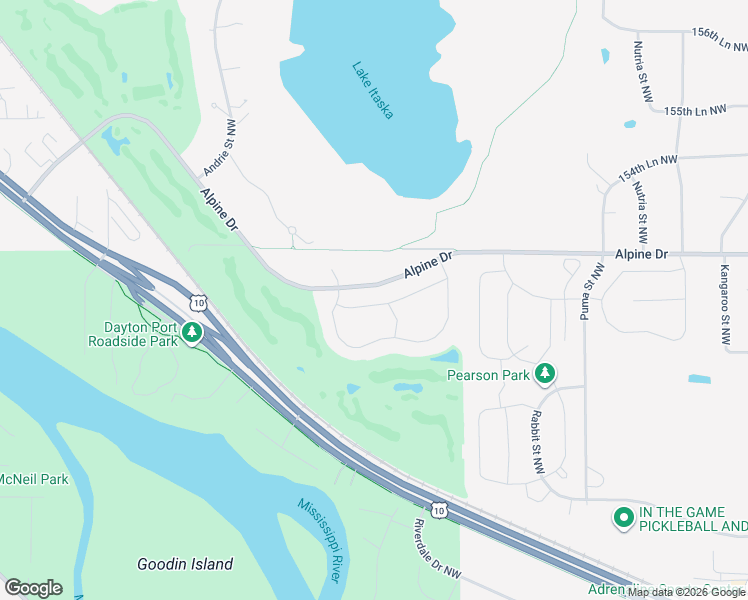 map of restaurants, bars, coffee shops, grocery stores, and more near 15237 Alpine Court Northwest in Ramsey