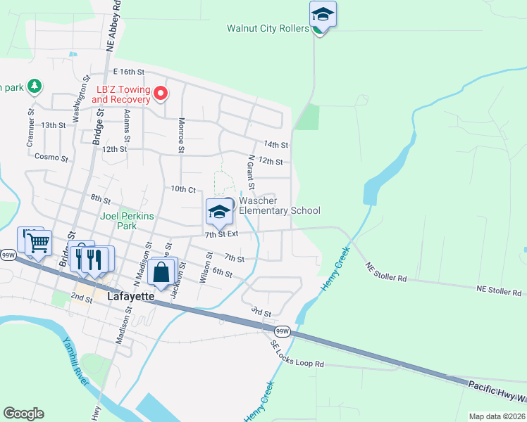 map of restaurants, bars, coffee shops, grocery stores, and more near 834 Grant Street in Lafayette