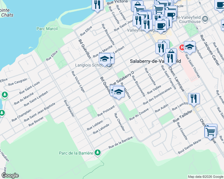 map of restaurants, bars, coffee shops, grocery stores, and more near 200 Rue Marie-Rose in Salaberry-de-Valleyfield