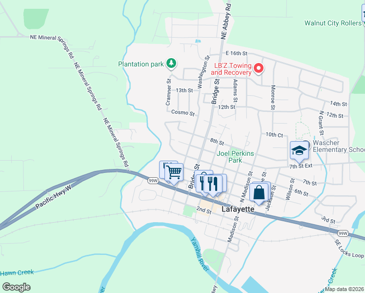 map of restaurants, bars, coffee shops, grocery stores, and more near 143 West 7th Street in Lafayette