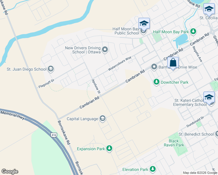 map of restaurants, bars, coffee shops, grocery stores, and more near 380 Aphelion Crescent in Ottawa