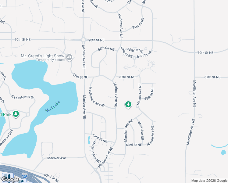 map of restaurants, bars, coffee shops, grocery stores, and more near 6629 Marlowe Avenue Northeast in Otsego