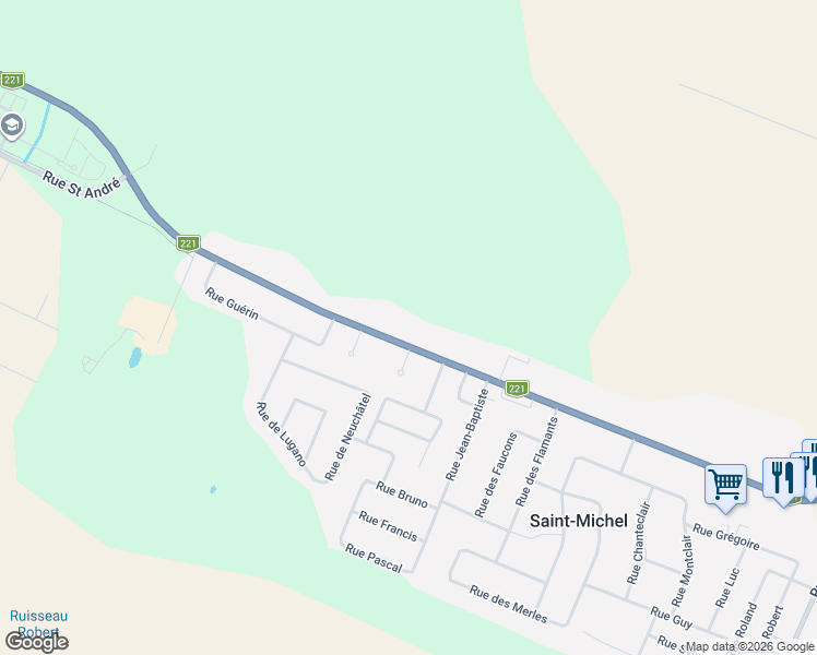 map of restaurants, bars, coffee shops, grocery stores, and more near 835 Chemin Rhéaume in Saint-Michel