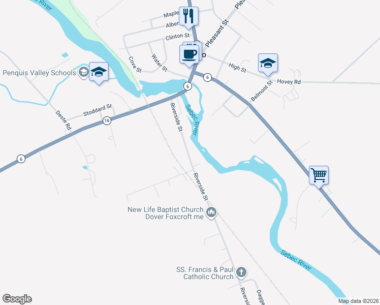 map of restaurants, bars, coffee shops, grocery stores, and more near 14 River Road in Medford
