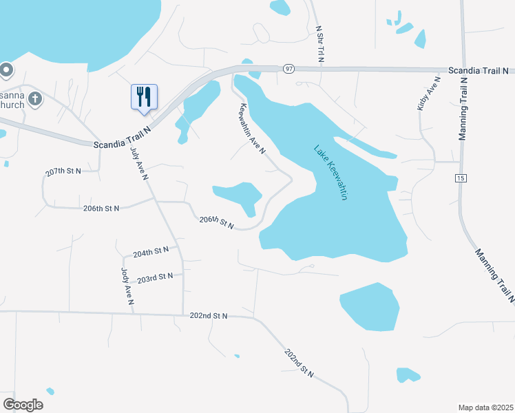 map of restaurants, bars, coffee shops, grocery stores, and more near 10060 206th Street North in Forest Lake