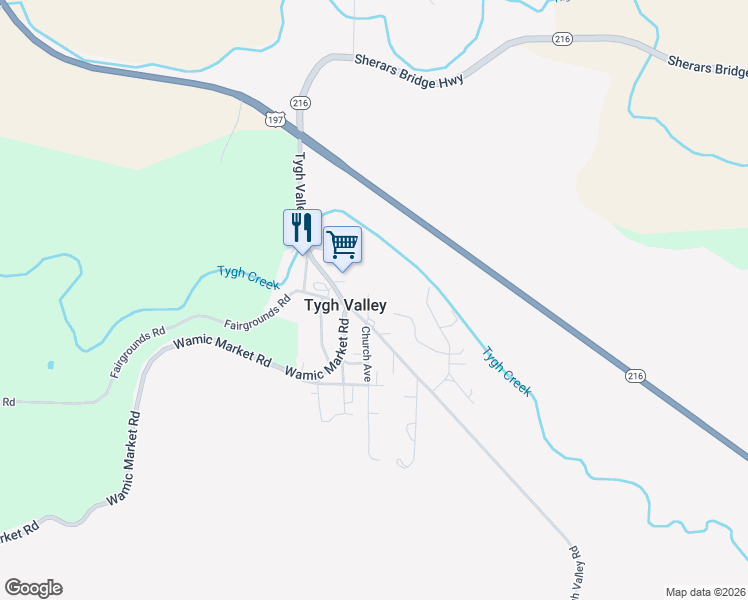 map of restaurants, bars, coffee shops, grocery stores, and more near 57715 Church Avenue in Tygh Valley