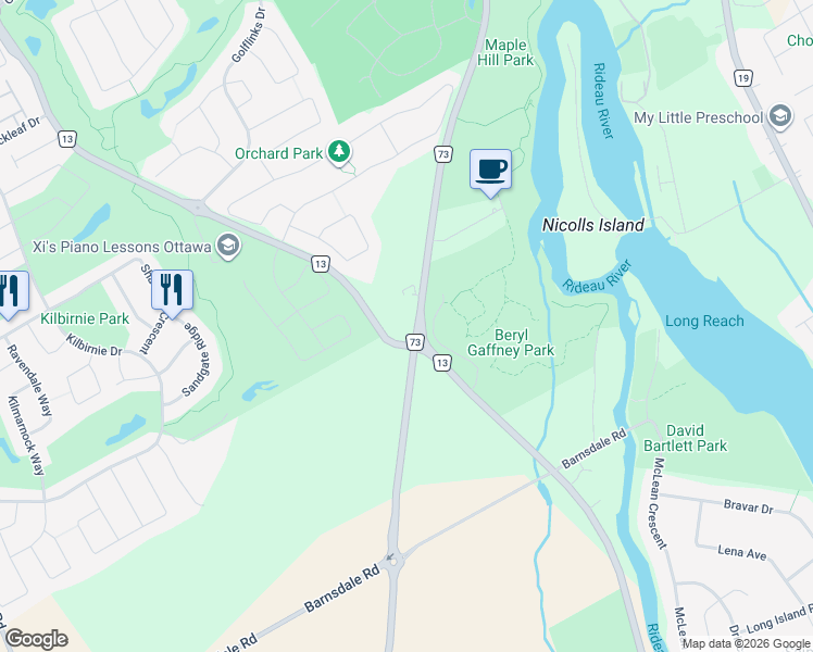 map of restaurants, bars, coffee shops, grocery stores, and more near 3854 Prince of Wales Drive in Ottawa