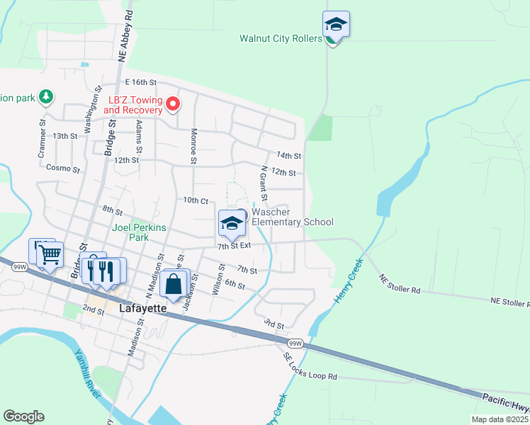 map of restaurants, bars, coffee shops, grocery stores, and more near 905 North Grant Street in Lafayette