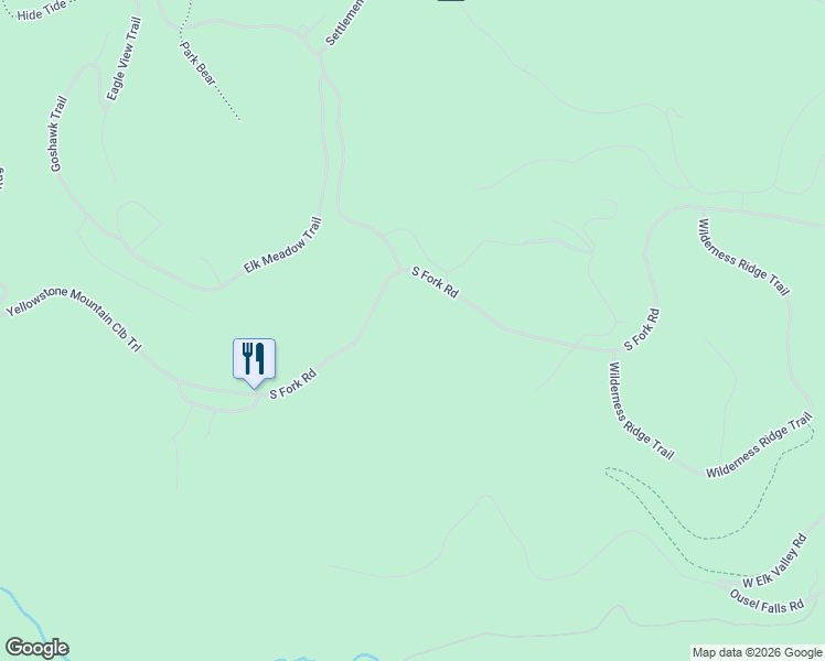 map of restaurants, bars, coffee shops, grocery stores, and more near South Fork Road in Big Sky