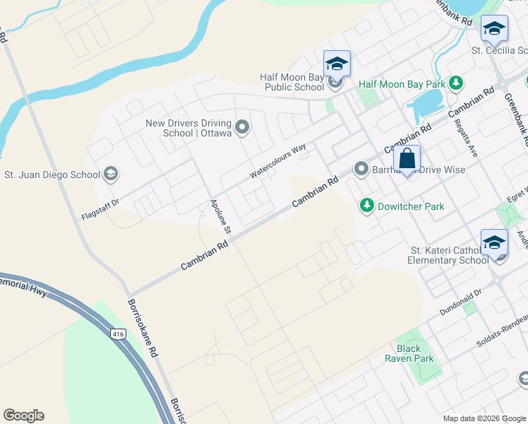 map of restaurants, bars, coffee shops, grocery stores, and more near 362 Aphelion Crescent in Ottawa