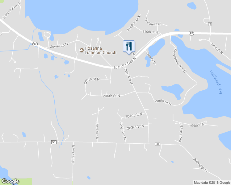 map of restaurants, bars, coffee shops, grocery stores, and more near 9580 206th Street North in Forest Lake