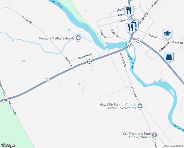 map of restaurants, bars, coffee shops, grocery stores, and more near 9 Harmon Street in Milo