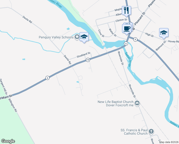 map of restaurants, bars, coffee shops, grocery stores, and more near 9 Harmon Street in Milo