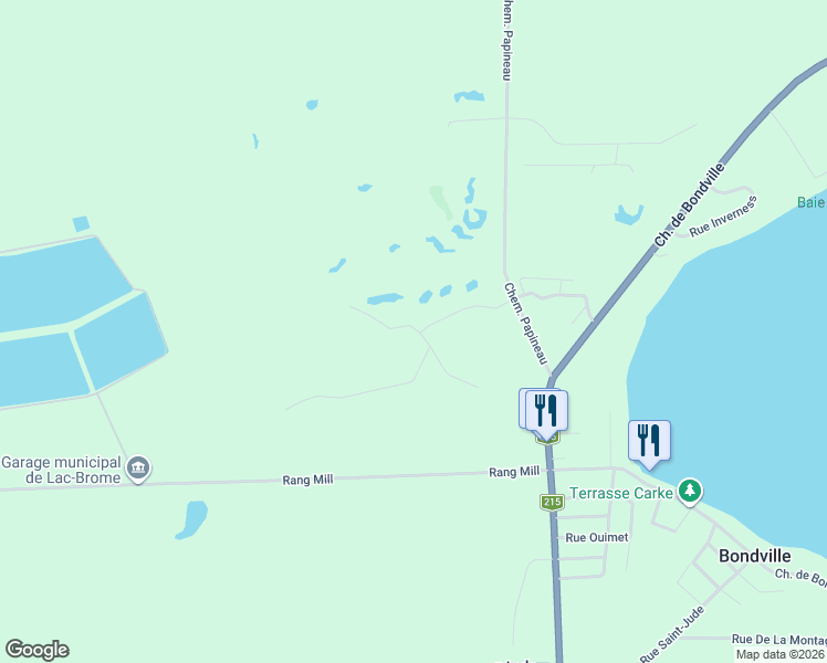 map of restaurants, bars, coffee shops, grocery stores, and more near Rue Saint-Andrew in Lac-Brome