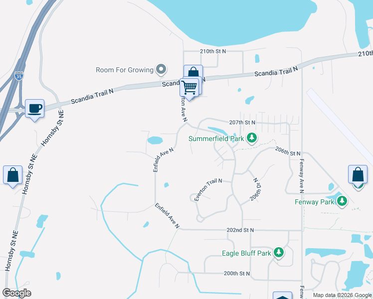 map of restaurants, bars, coffee shops, grocery stores, and more near 20572 Everton Court North in Forest Lake