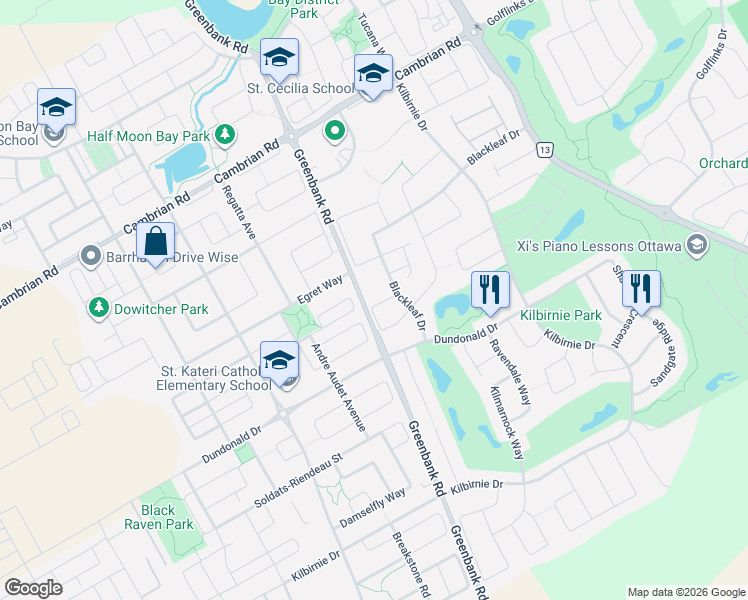 map of restaurants, bars, coffee shops, grocery stores, and more near 819 Kennacraig Private in Ottawa