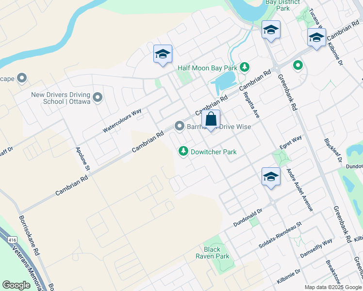 map of restaurants, bars, coffee shops, grocery stores, and more near Nutgrove Avenue in Ottawa