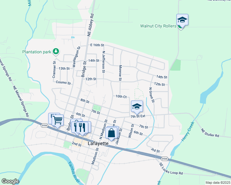 map of restaurants, bars, coffee shops, grocery stores, and more near in Lafayette