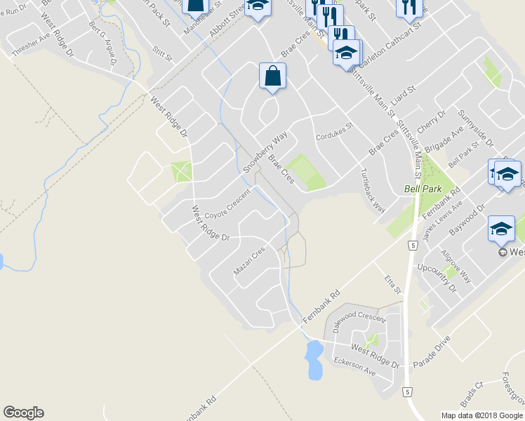 map of restaurants, bars, coffee shops, grocery stores, and more near 80 Black Bear Way in Ottawa