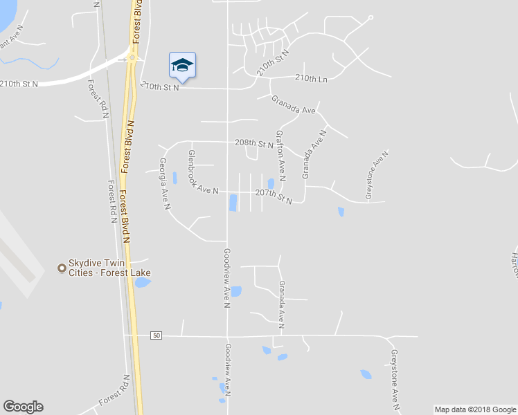 map of restaurants, bars, coffee shops, grocery stores, and more near 6397 207th Street North in Forest Lake