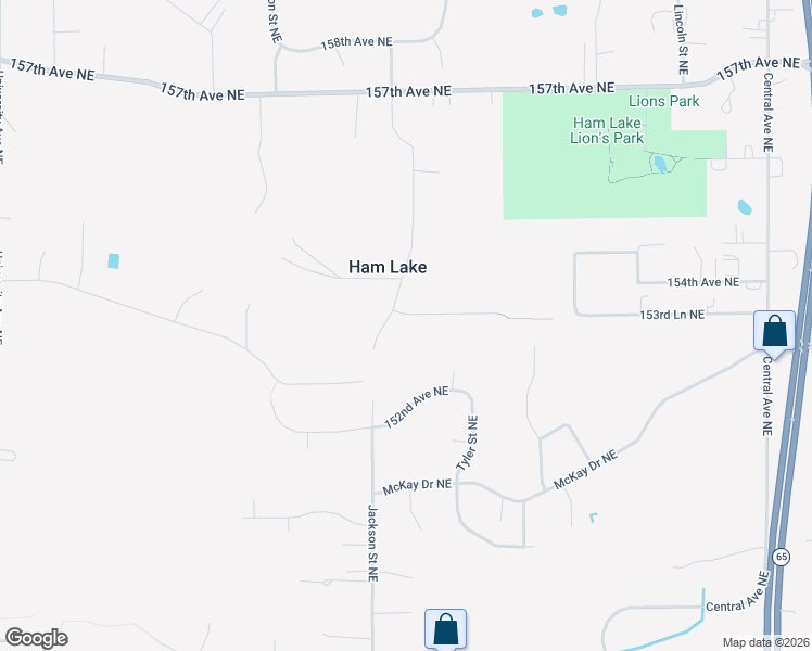 map of restaurants, bars, coffee shops, grocery stores, and more near 855 154th Avenue Northeast in Ham Lake